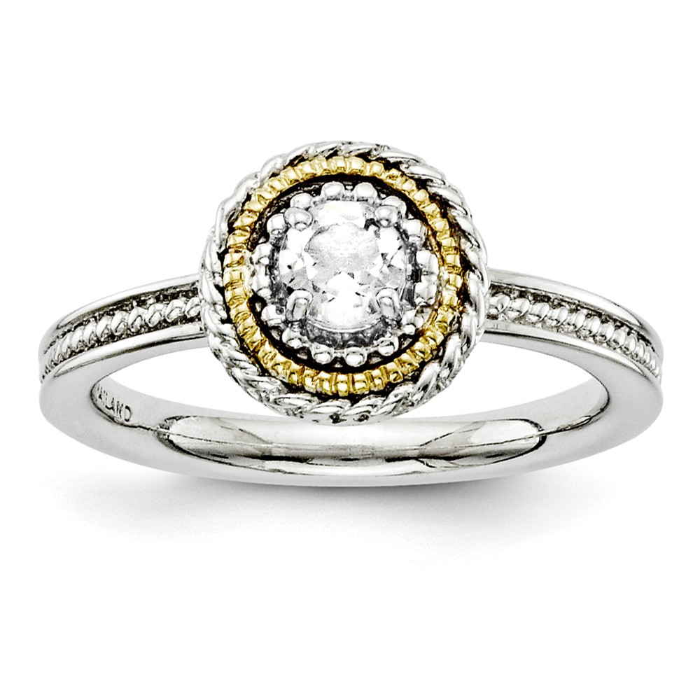 Sterling Silver & 14K Gold Plated Stackable White Topaz Ring
