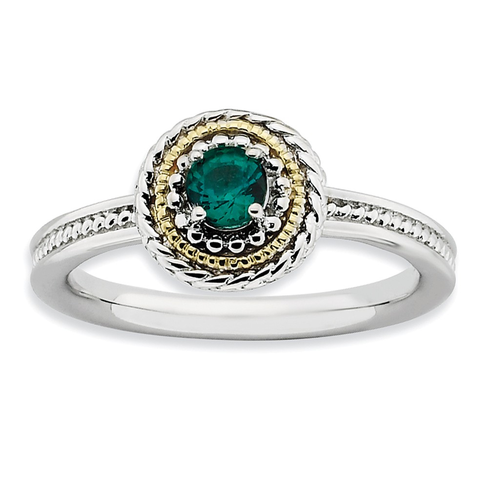 Sterling Silver & 14K Gold Plated Stackable Created Emerald Ring