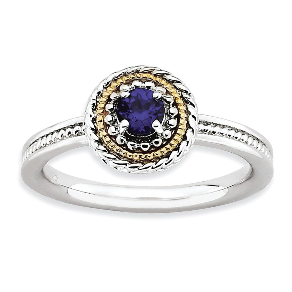 Sterling Silver & 14K Gold Plated Stackable Created Sapphire Ring