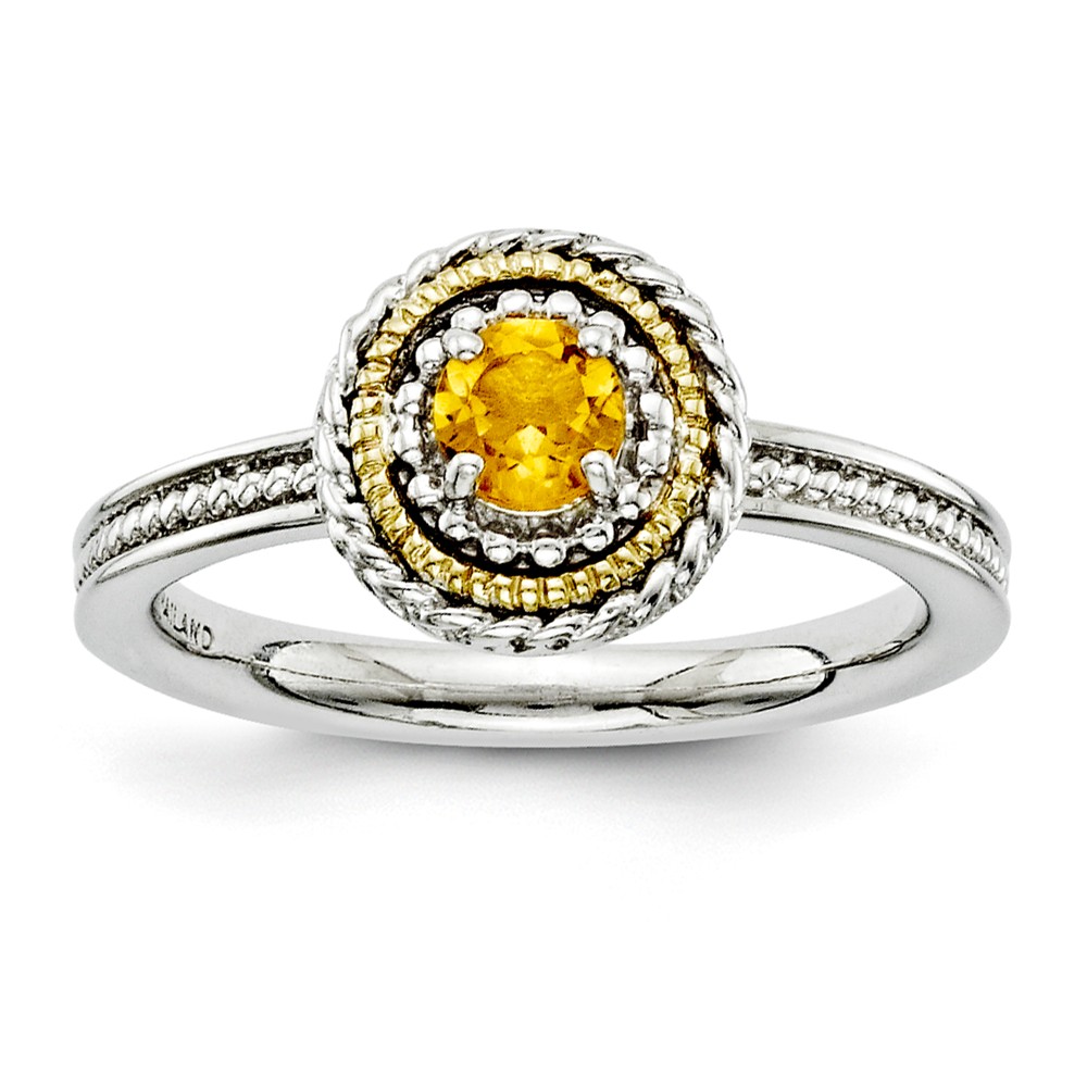 Sterling Silver & 14K Gold Plated Stackable Citrine Ring
