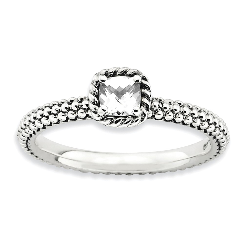 Antiqued Sterling Silver Stackable White Topaz Ring