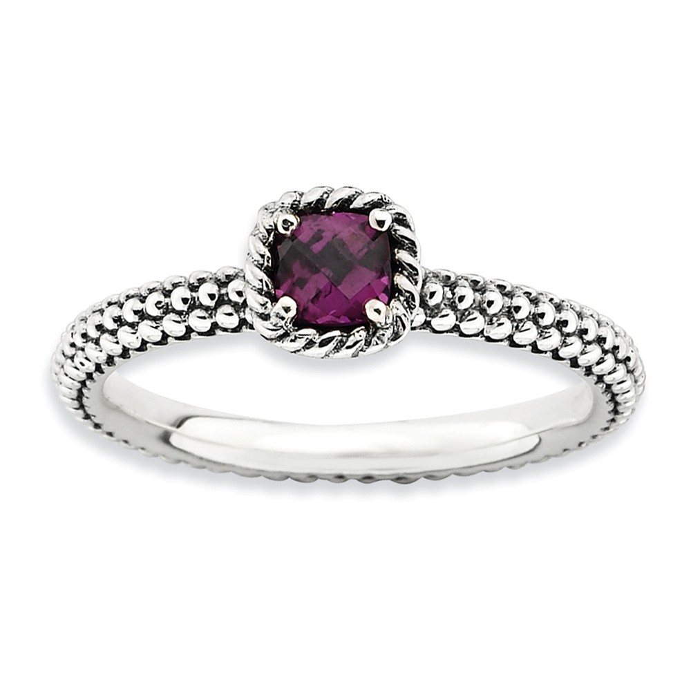 Antiqued Sterling Silver Stackable Rhodolite Garnet Ring