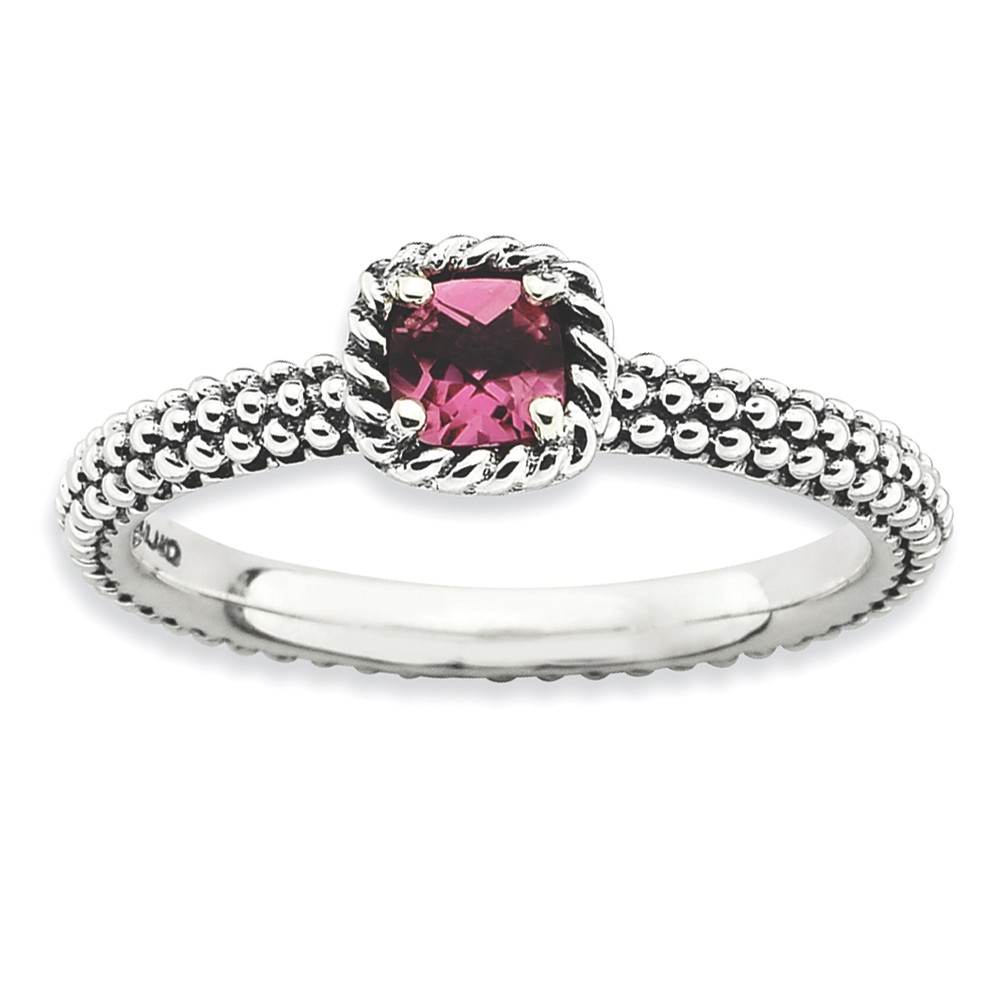 Antiqued Sterling Silver Stackable Pink Tourmaline Ring