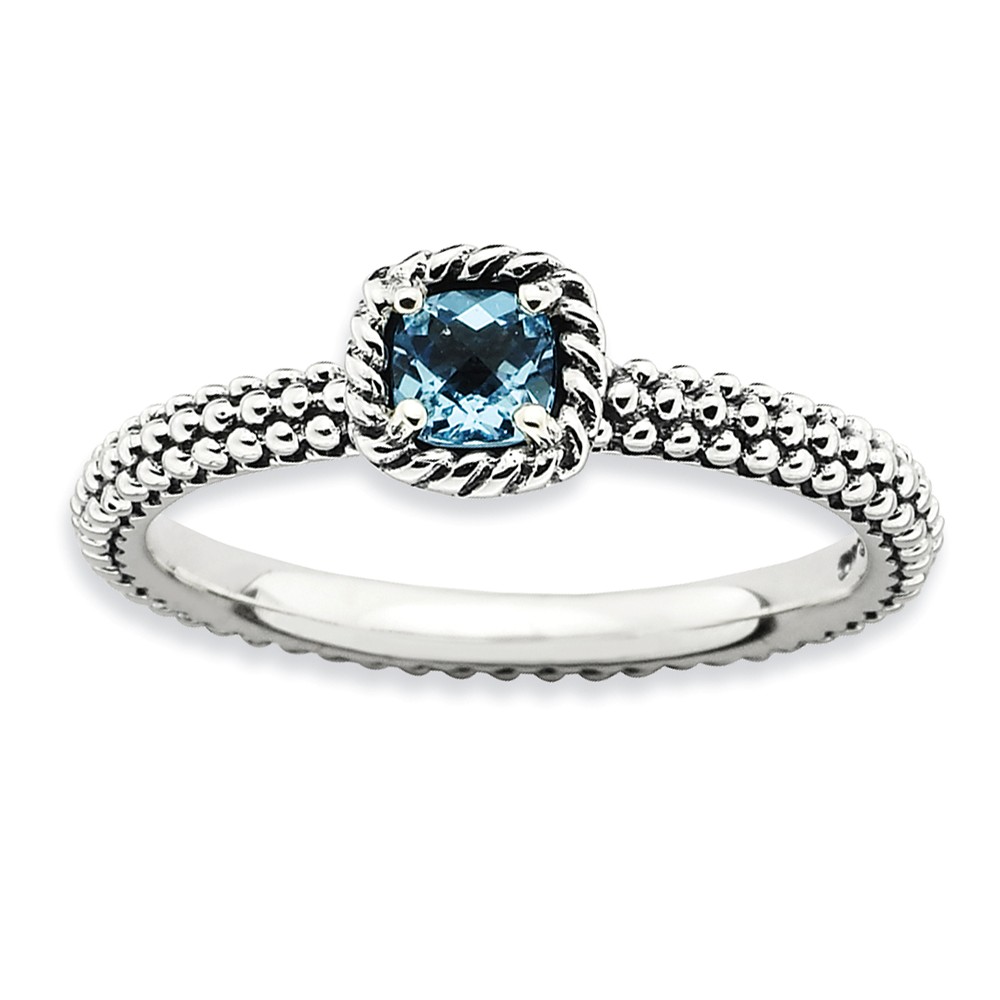 Antiqued Sterling Silver Stackable Blue Topaz Ring