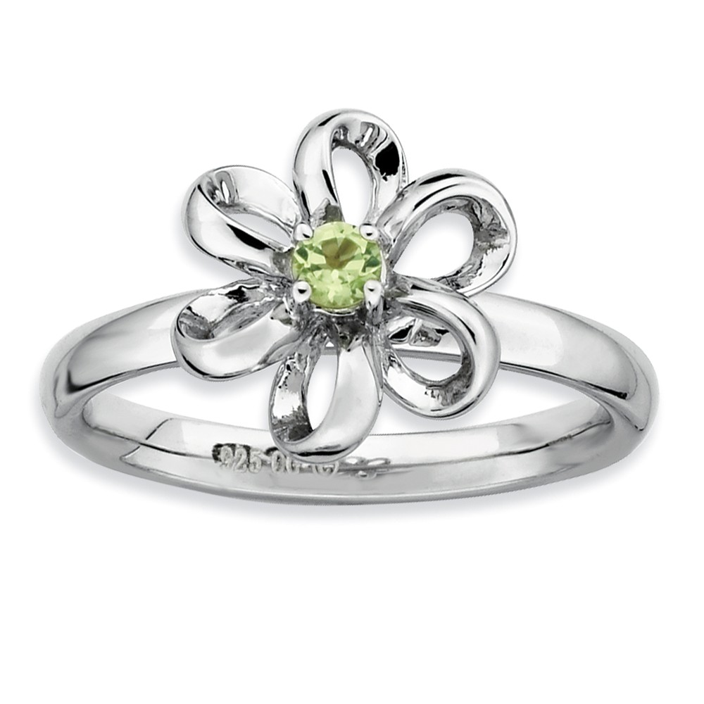 Silver Stackable 12mm .12 Carat Peridot Flower Ring