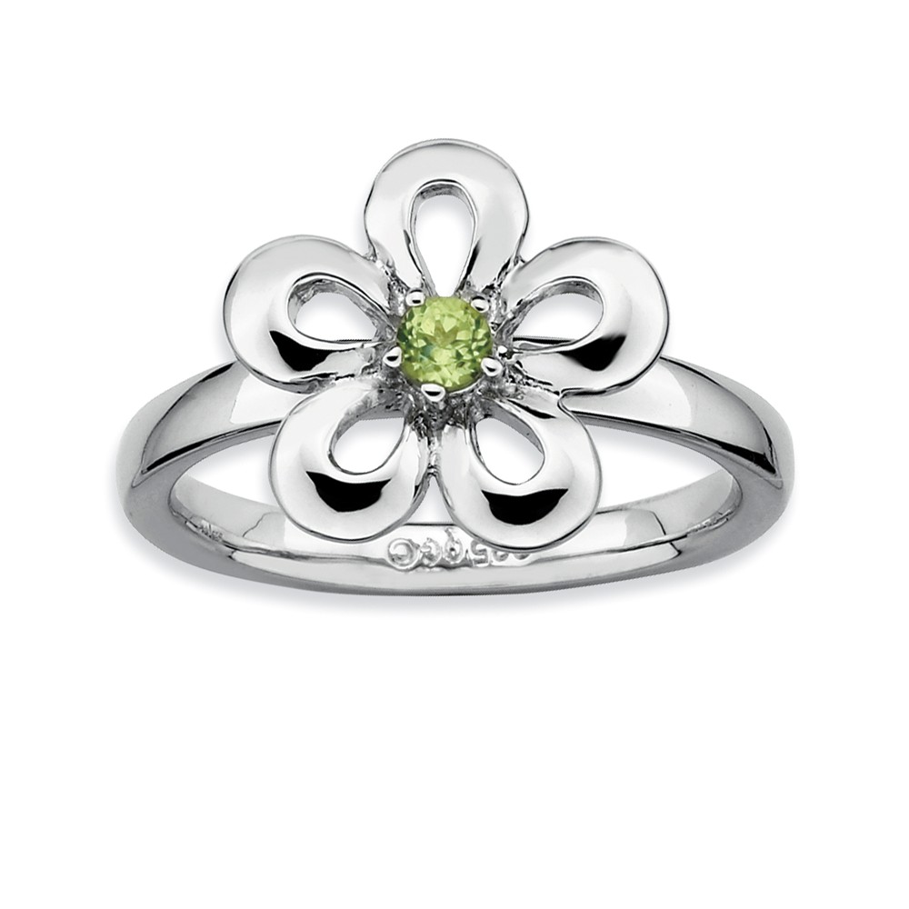 Silver Stackable 13mm .12 Carat Peridot Flower Ring