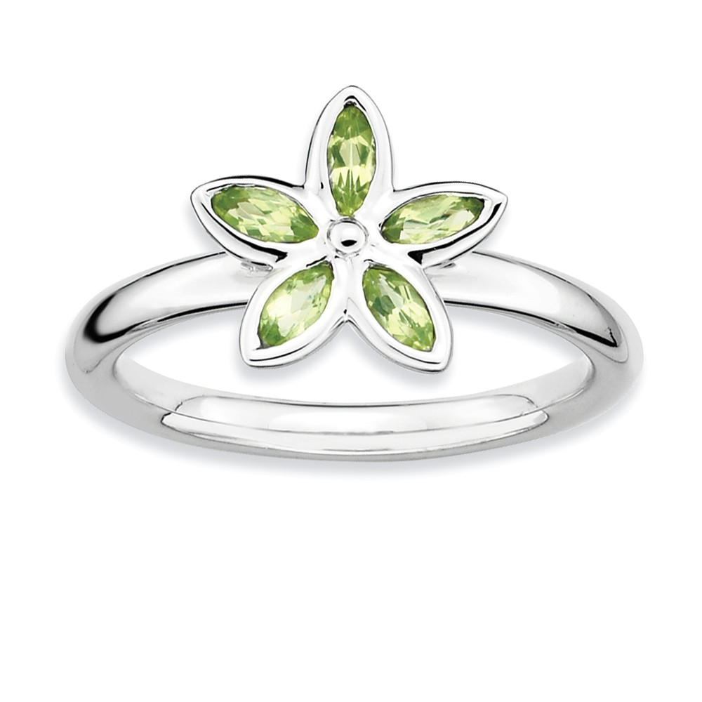 Silver Stackable .41 Cttw Peridot Flower Ring