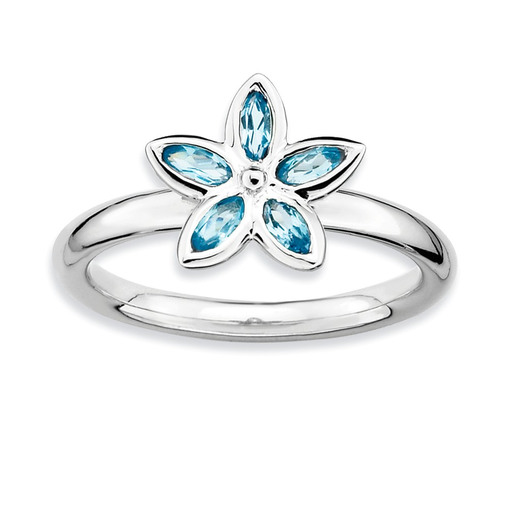 Silver Stackable .44 Cttw Blue Topaz Flower Ring