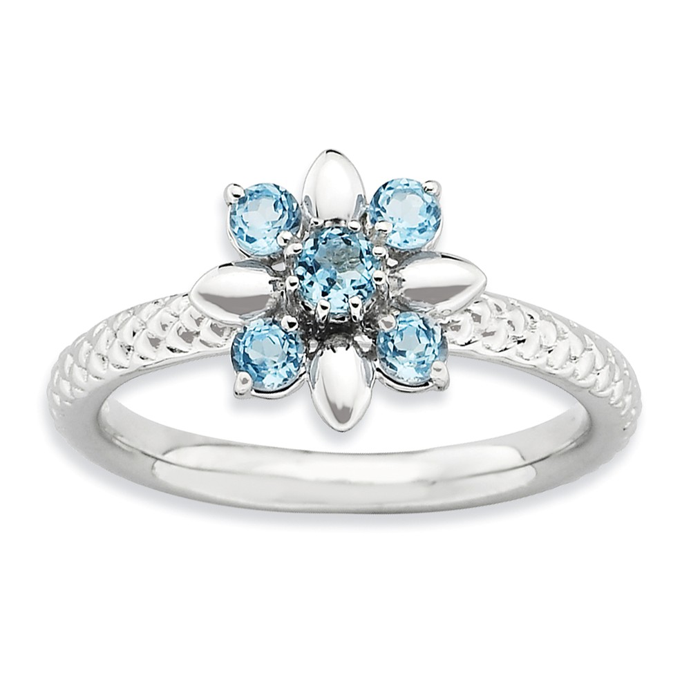 Silver Stackable 1/2 Cttw Blue Topaz Flower Ring