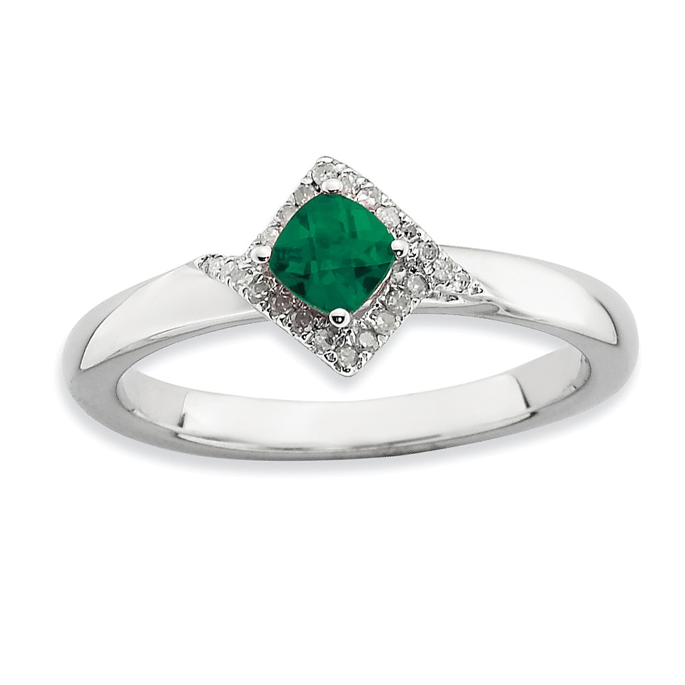 Stackable Created Emerald & .10 Ctw HI/I3 Diamond Sterling Silver Ring