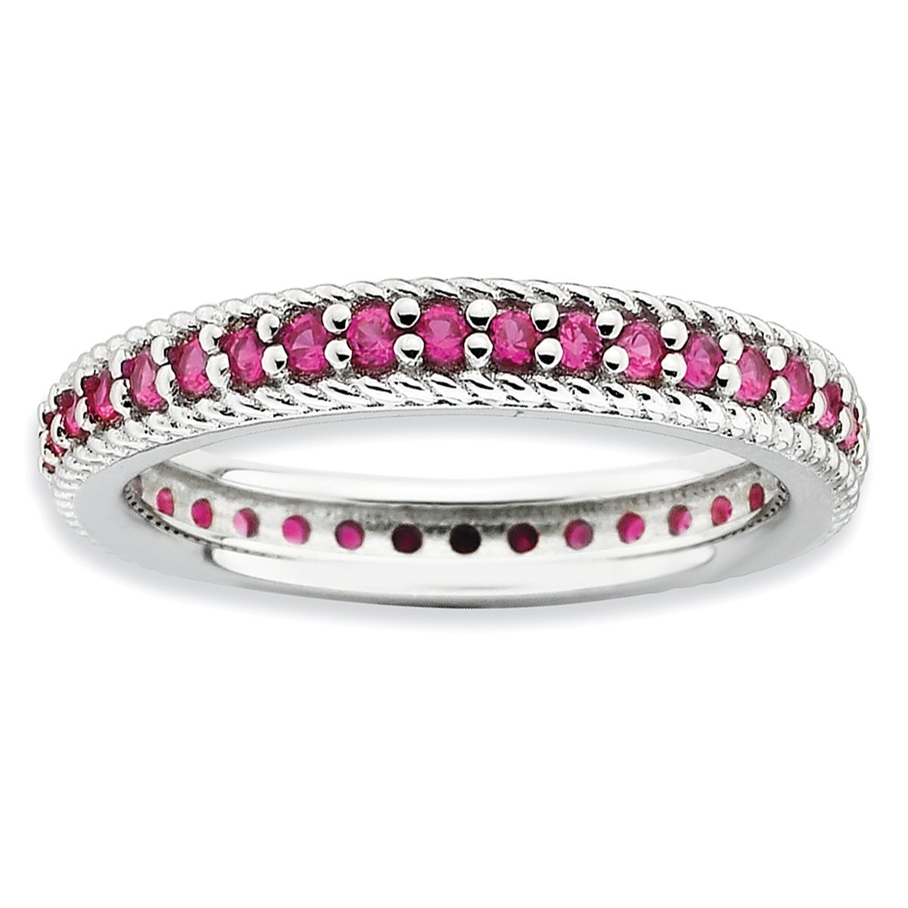 3.25mm Sterling Silver Stackable Created Ruby Eternity Ring