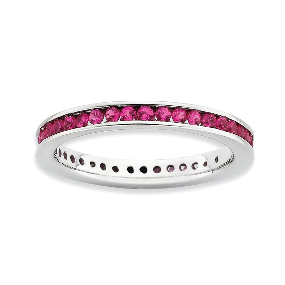 2.5mm Sterling Silver Stackable Created Ruby Channel Eternity Band