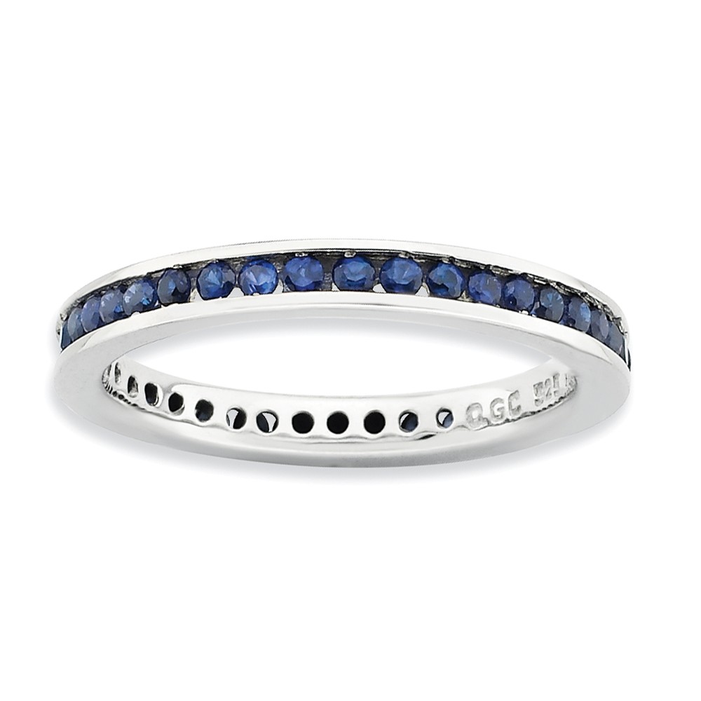 2.5mm Sterling Silver Stackable Created Sapphire Channel Eternity Band