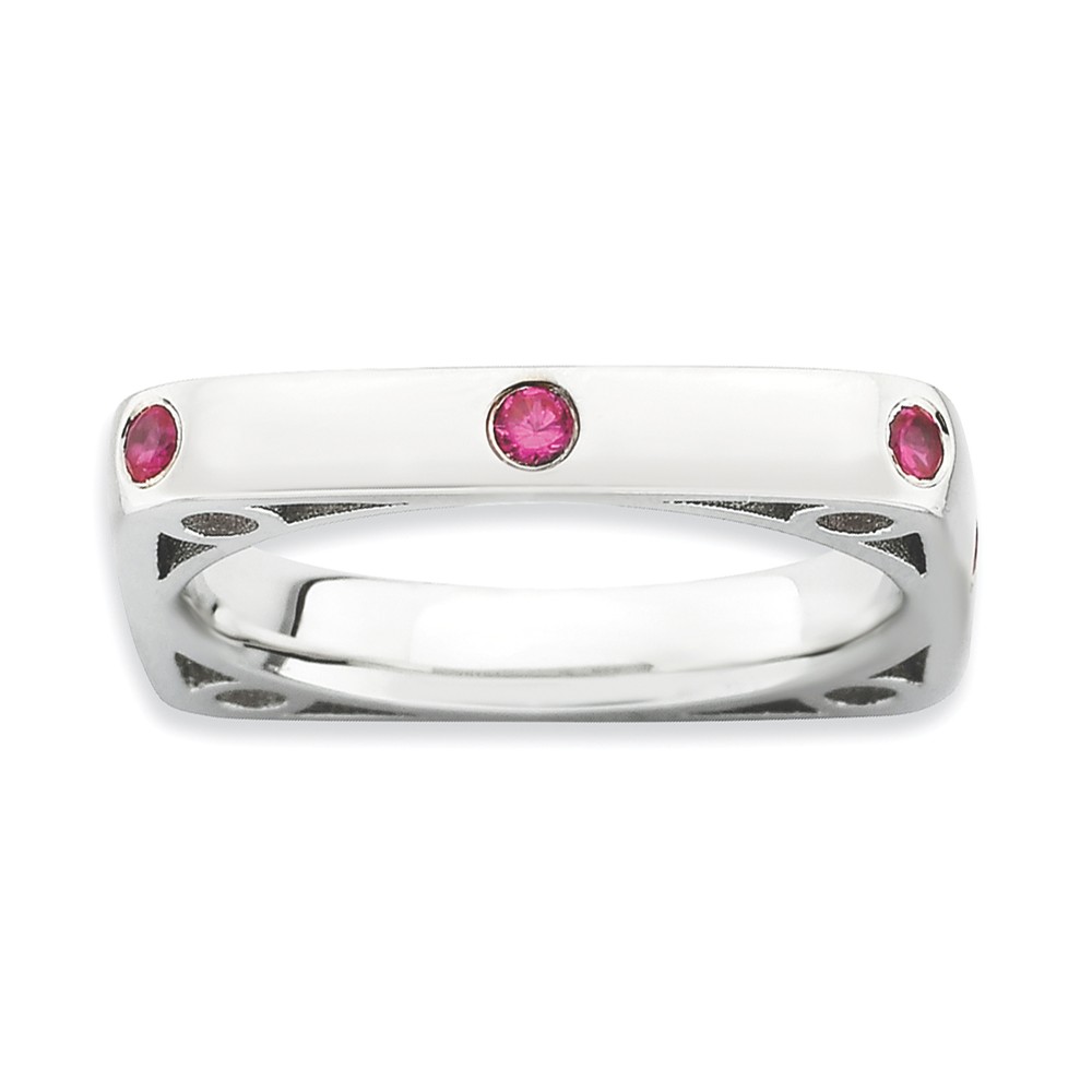 3.25mm Stackable Created Ruby Sterling Silver Square Band