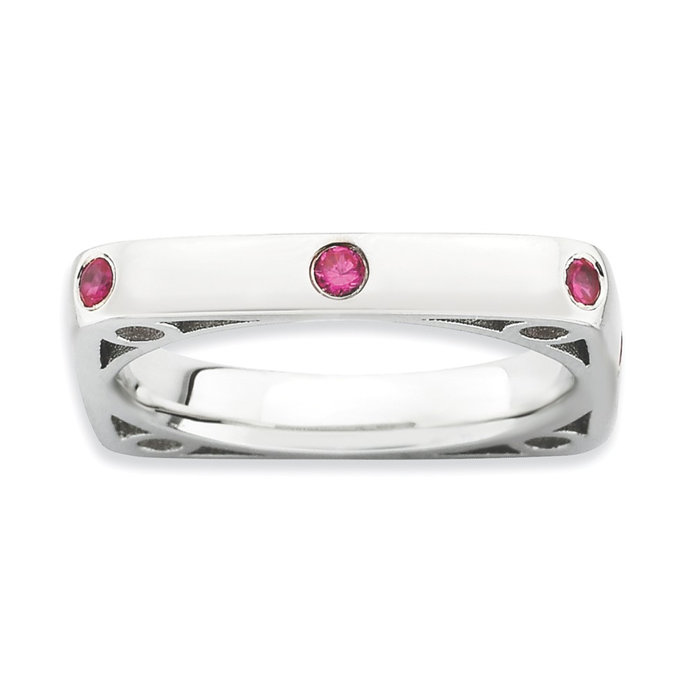 3.25mm Stackable Created Ruby Sterling Silver Square Band Size 7