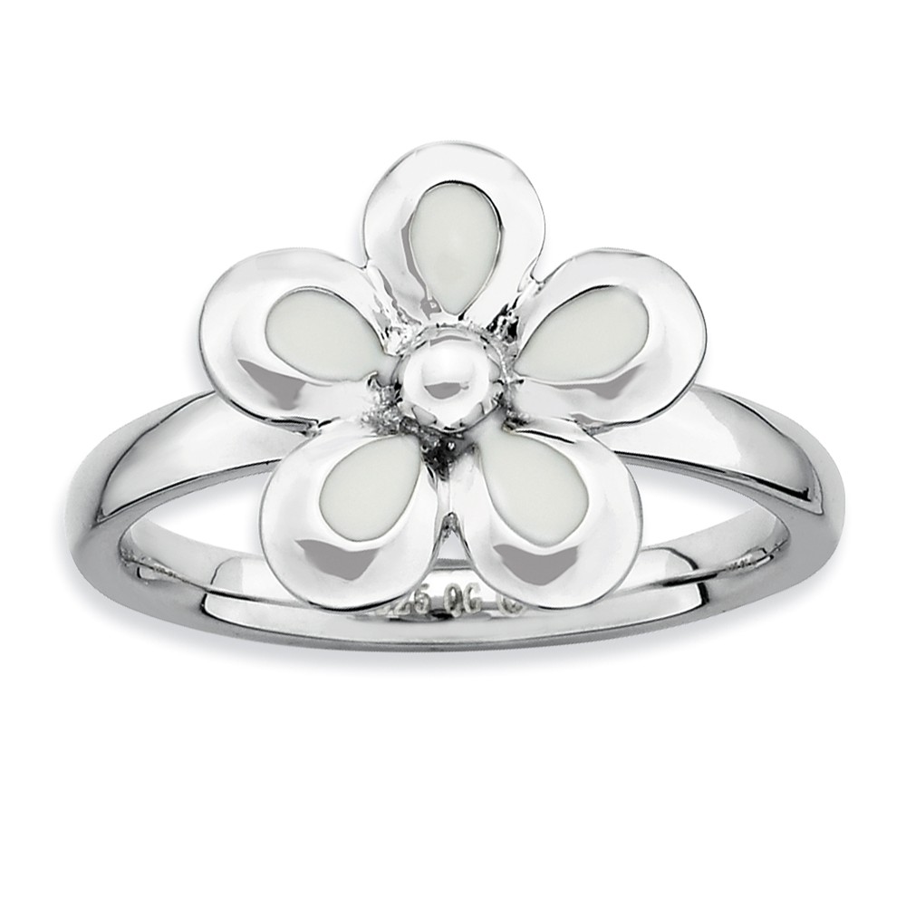 Sterling Silver Stackable White Enameled Flower Ring