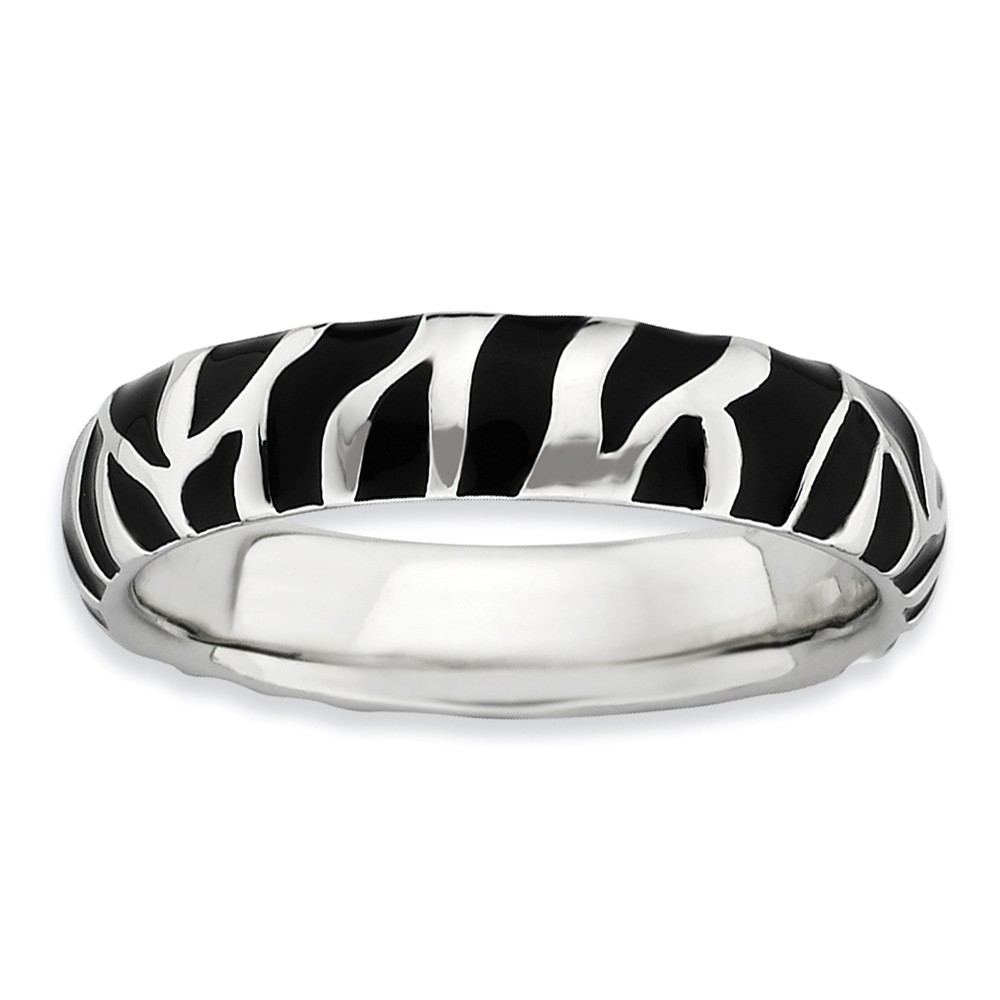 4.5mm Silver and Enamel Stackable Animal Black Print Band