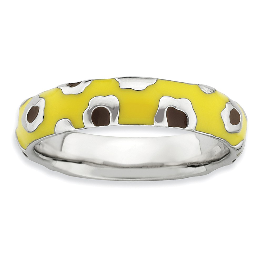 4.5mm Silver And Enamel Stackable Animal Yellow Print Band