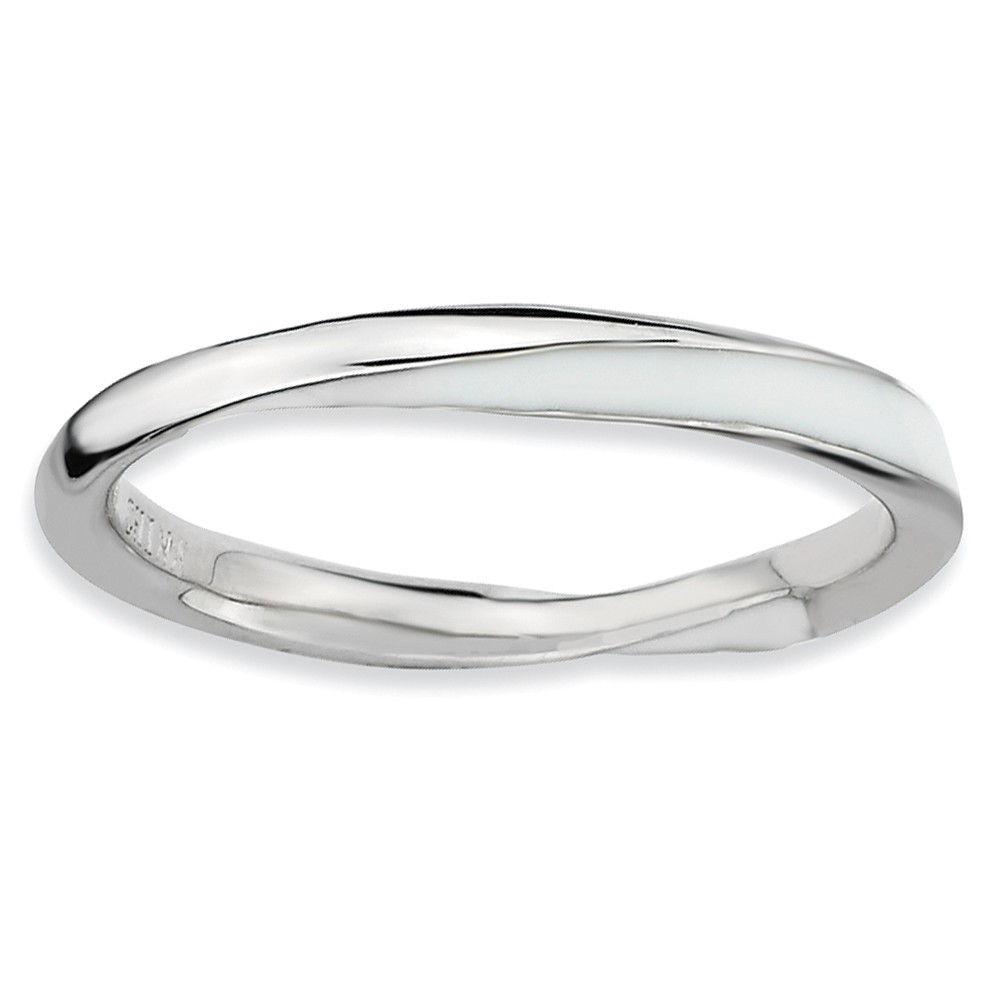 2.5mm Silver Twisted White Enameled Stackable Band