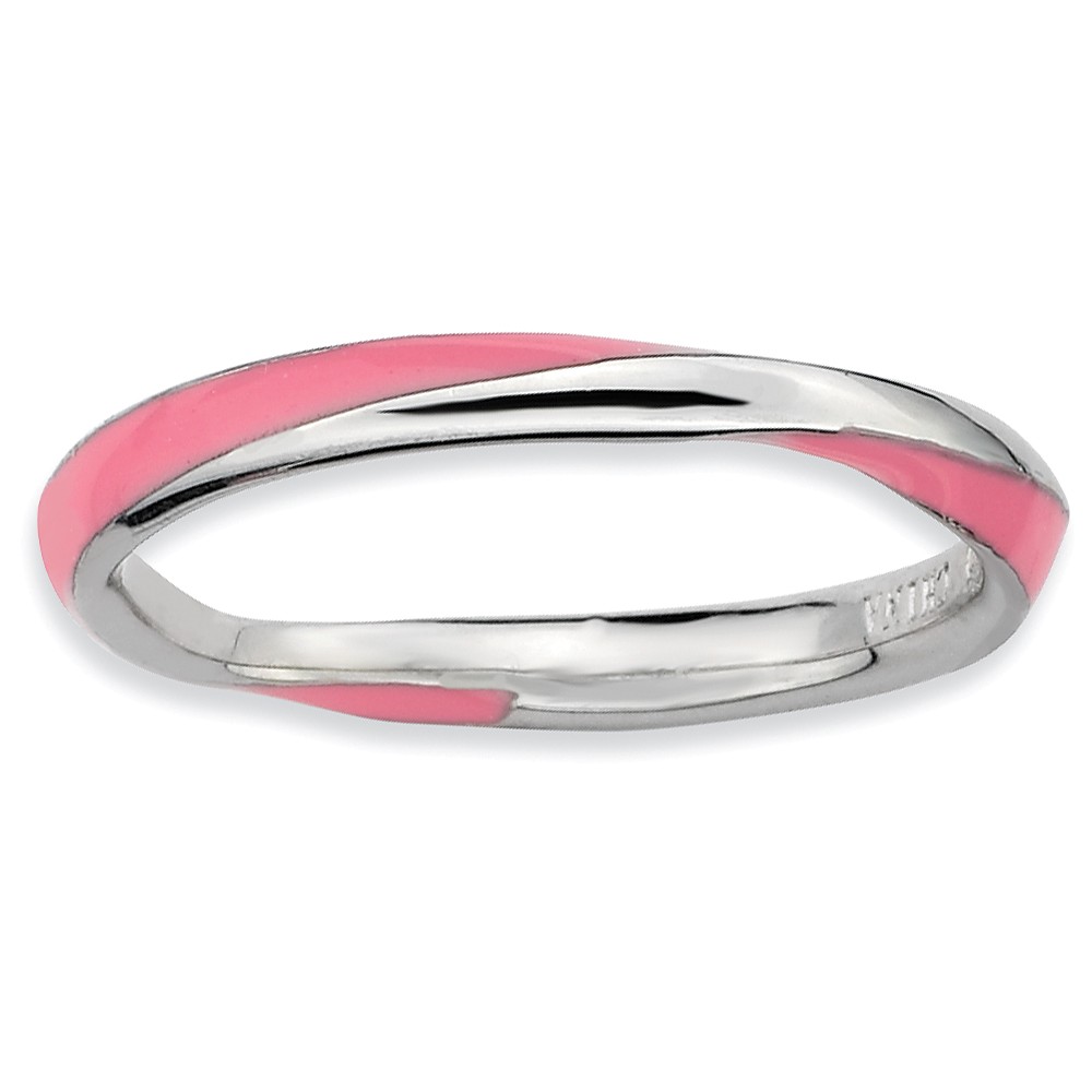 2.5mm Silver Twisted Pink Enameled Stackable Band