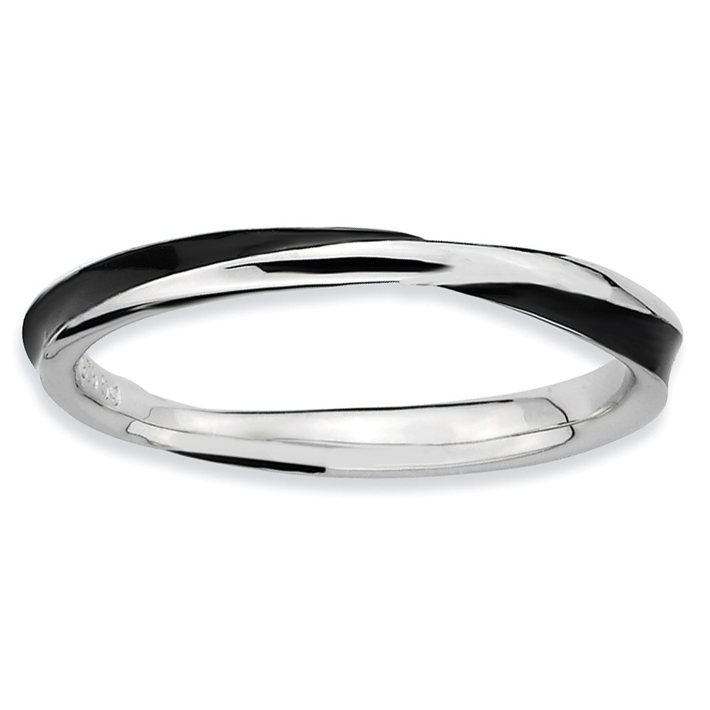 2.5mm Silver Twisted Black Enameled Stackable Band