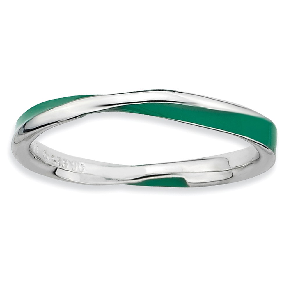 2.5mm Silver Twisted Green Enameled Stackable Band