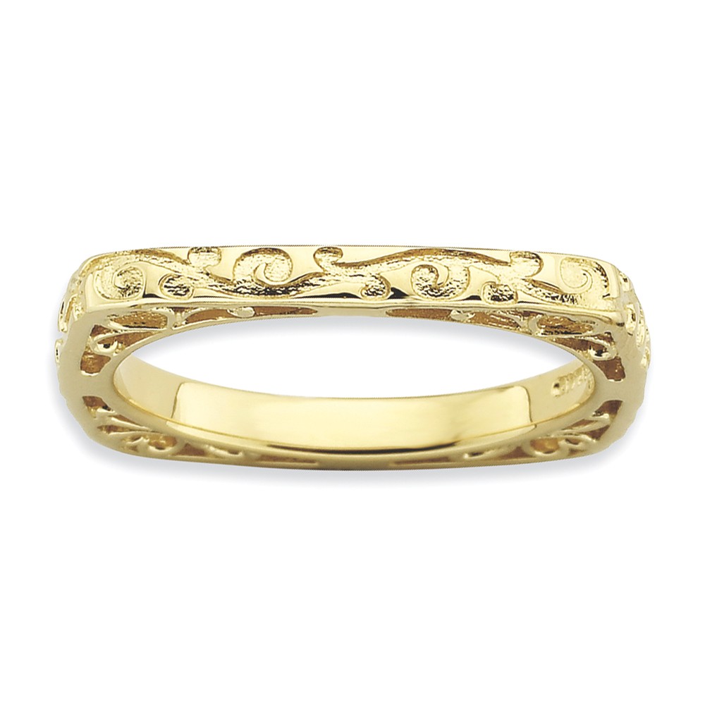 2.25mm Stackable 14K Yellow Gold Plated Silver Square Scroll Band