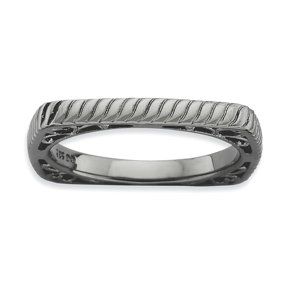 2.25mm Stackable Black Plated Silver Square Grooved Band