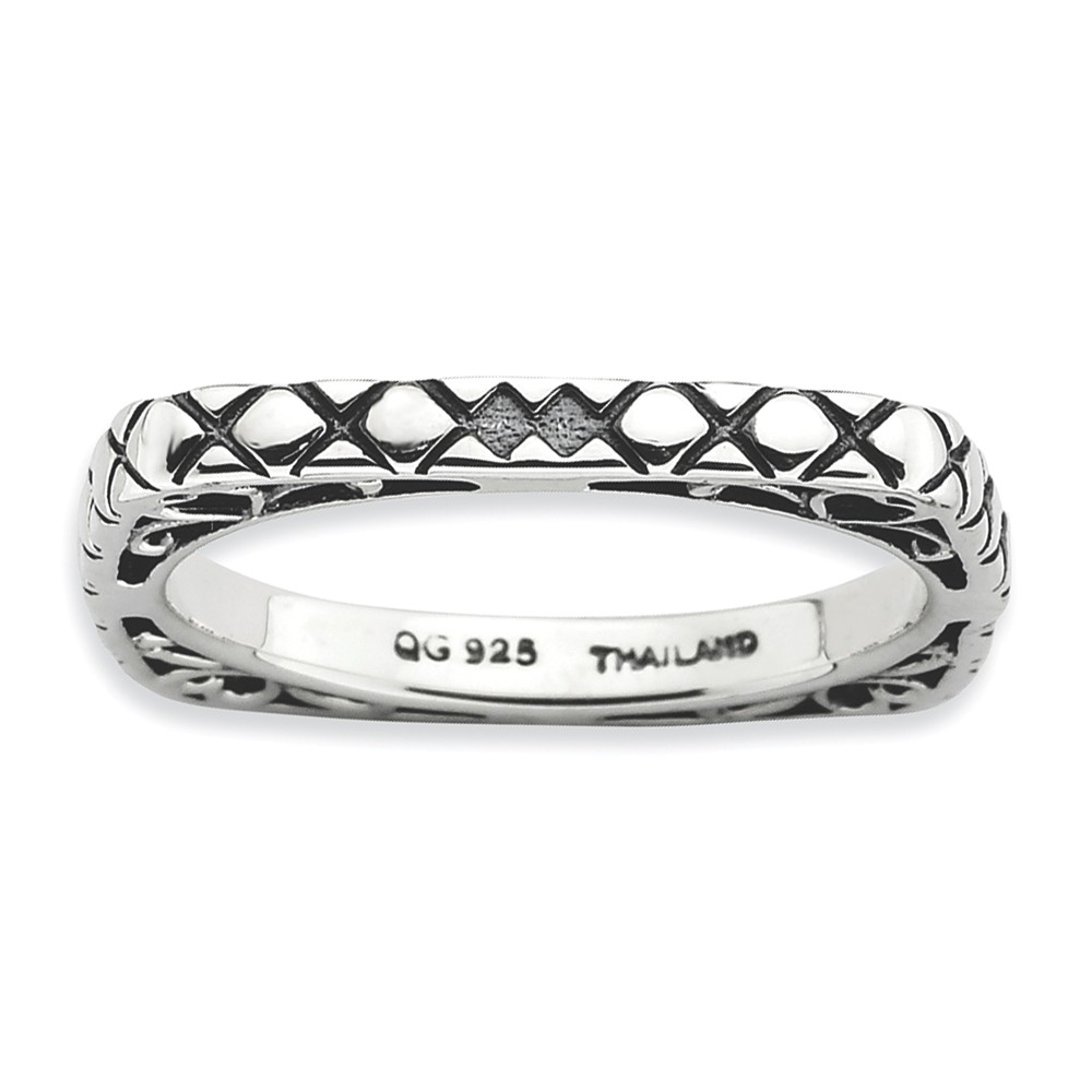 2.25mm Stackable Antiqued Sterling Silver Square Snake Skin Band