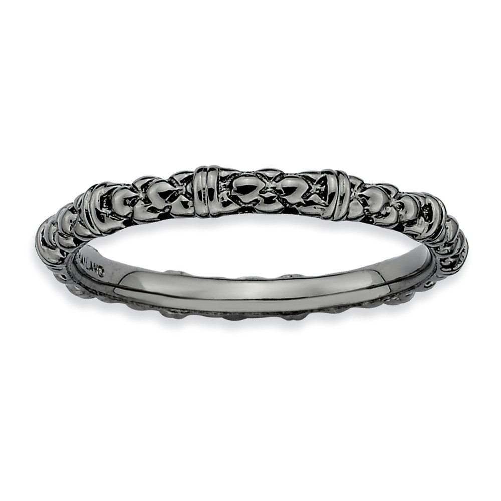 2.25mm Stackable Black Plated Silver Popcorn Band