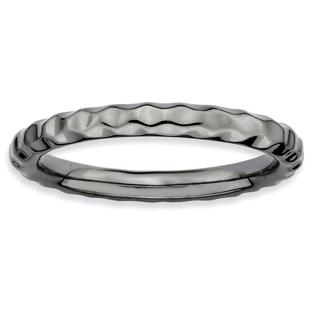 2.25mm Stackable Black Plated Silver Hammered Band