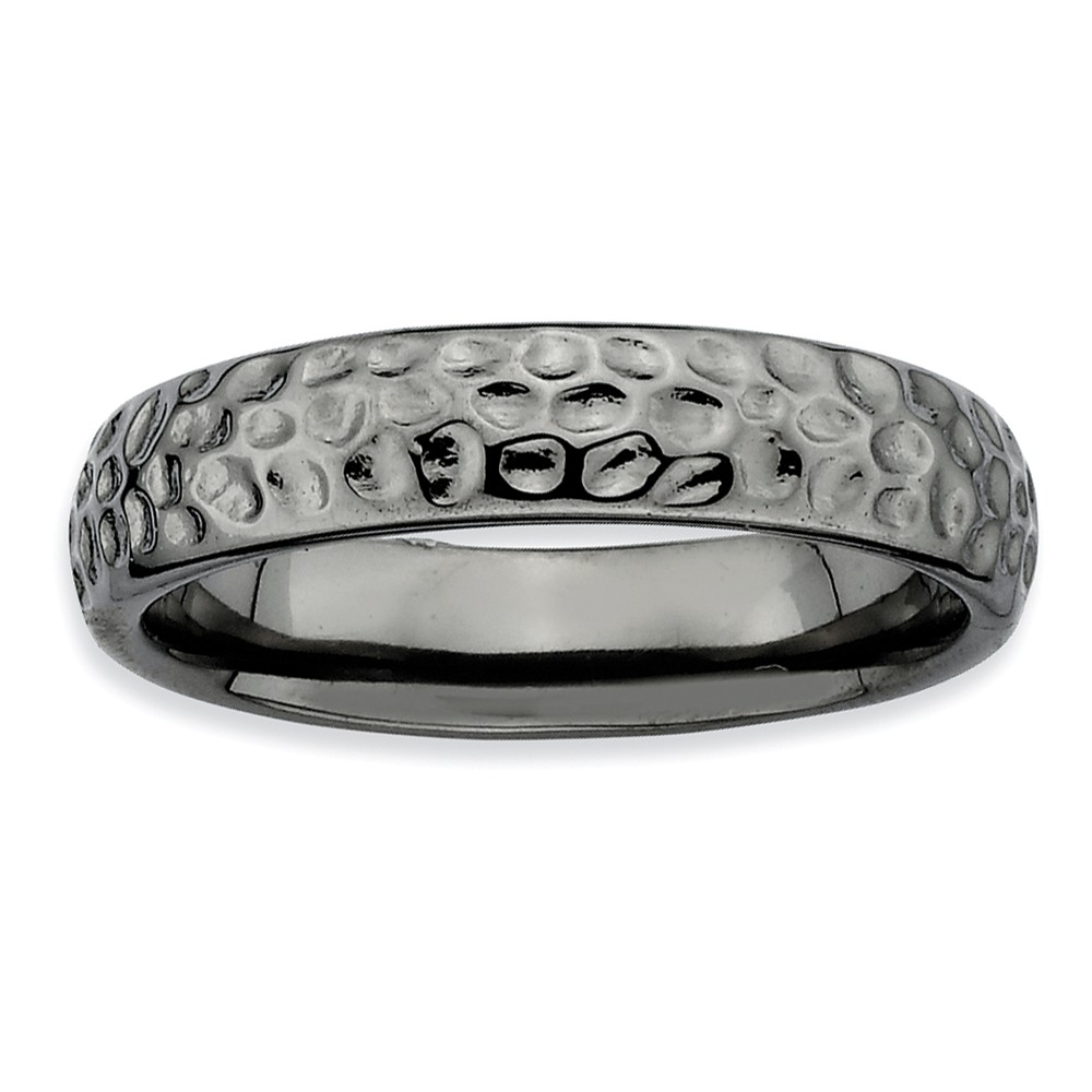4.5mm Stackable Black Plated Silver Hammered Band
