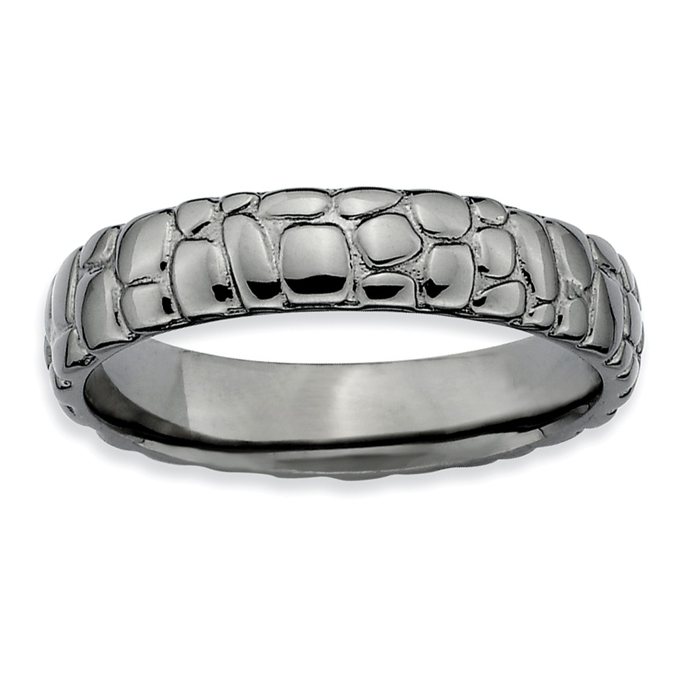 4.5mm Stackable Black Plated Silver Cobblestone Band