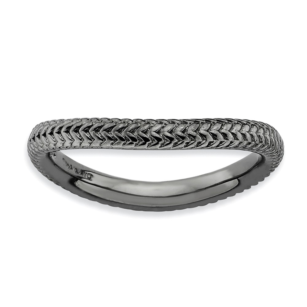 2.25mm Stackable Black Plated Silver Curved Woven Band