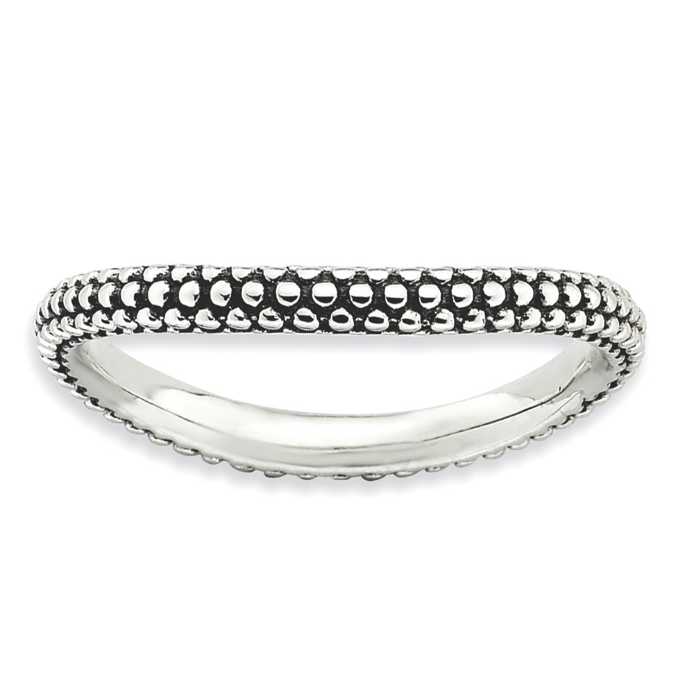 2.25mm Stackable Antiqued Sterling Silver Milgrain Curved Band