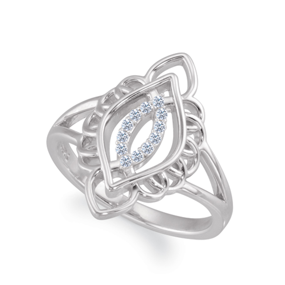 Marquise Shaped 1/10 Ctw G-H, I2 Diamond Ring in Sterling Silver