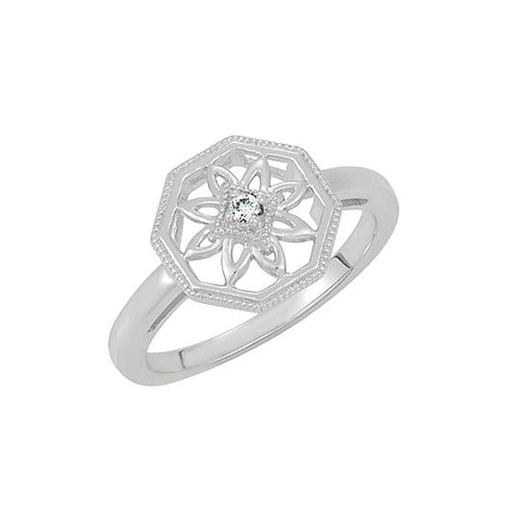 Vintage Style Sterling Silver .03 Ct H-I, I2 Diamond Octagon Ring