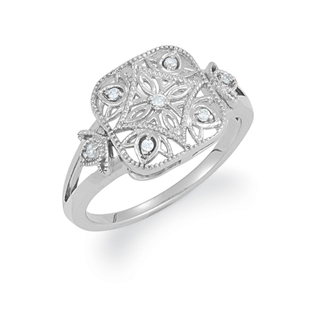 Vintage Style .05 Ctw (G-H, I2) Diamond Square Ring in Silver