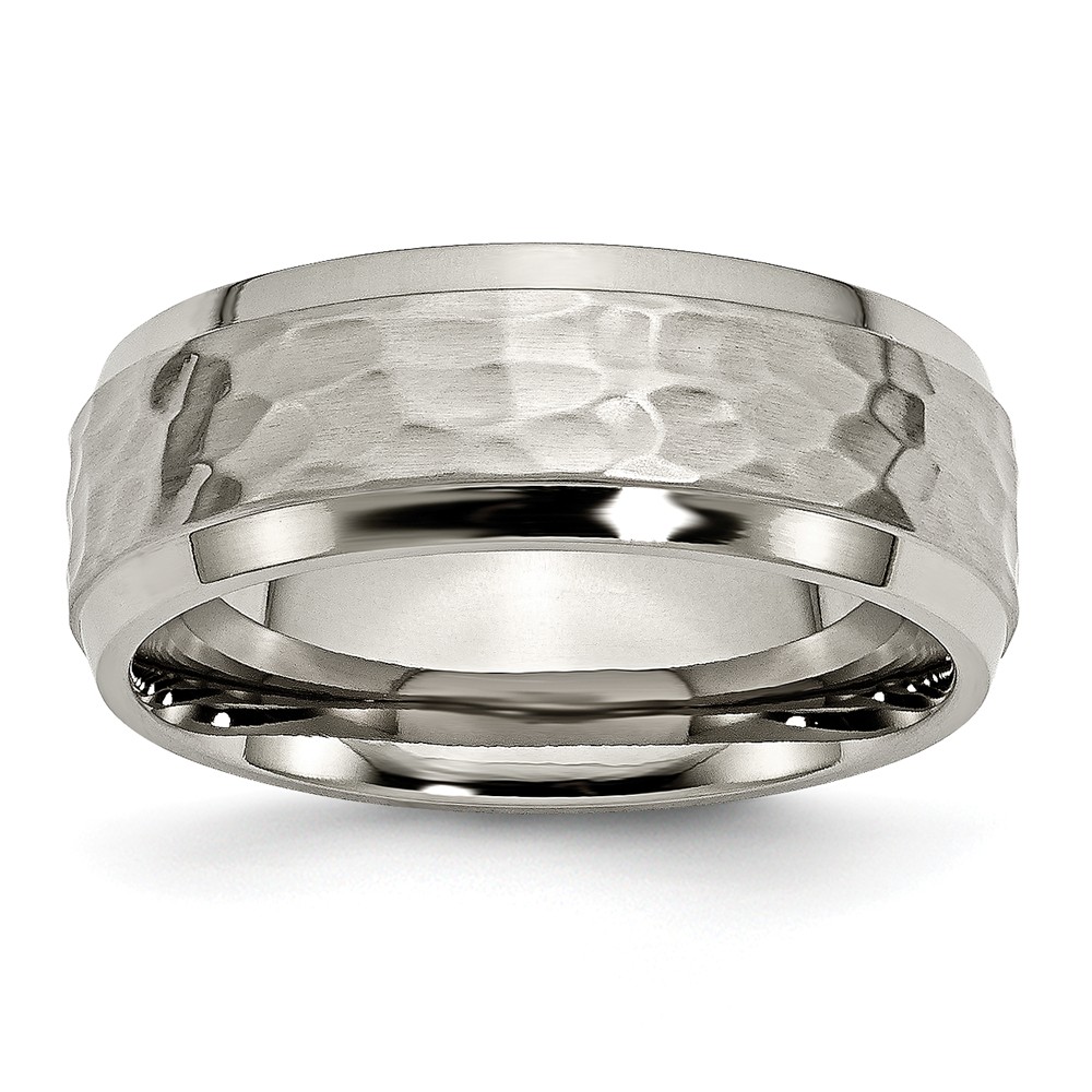 Titanium 8mm Beveled Edge Hammered Comfort Fit Band