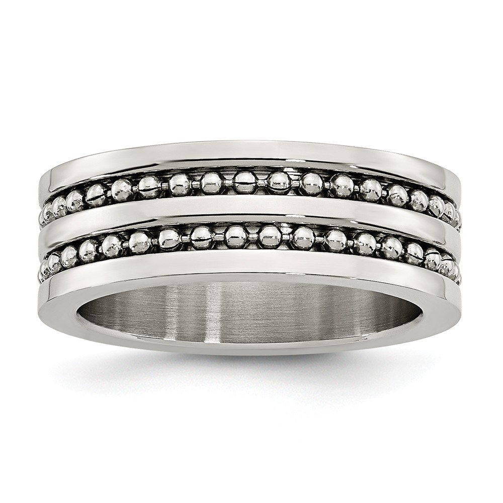 Stainless Steel 8mm Double Row Beaded Comfort Fit Band
