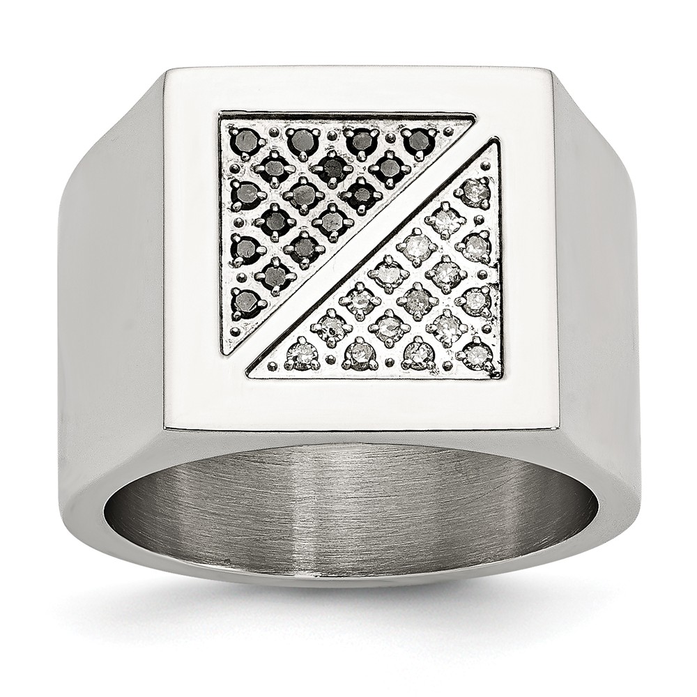 15mm Stainless Steel & 1/4 Ctw Two-Tone Diamond Polished Tapered Band