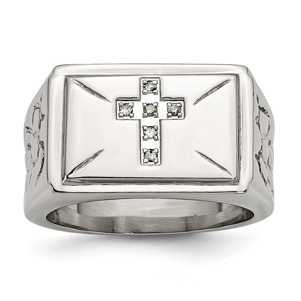 Stainless Steel And .05 Ctw H-I, I2 Diamond Cross Tapered Ring