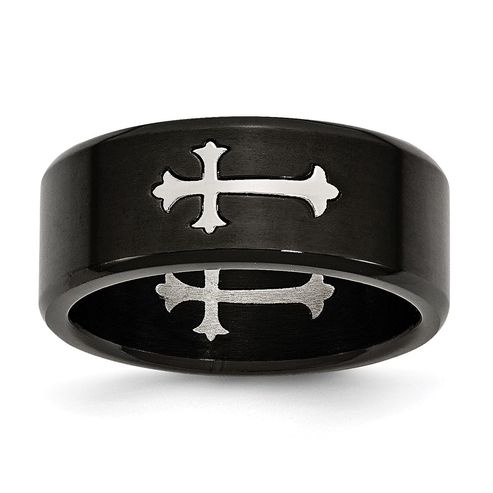 8mm Black-plated Stainless Steel Fleur-de-lis Cross Band