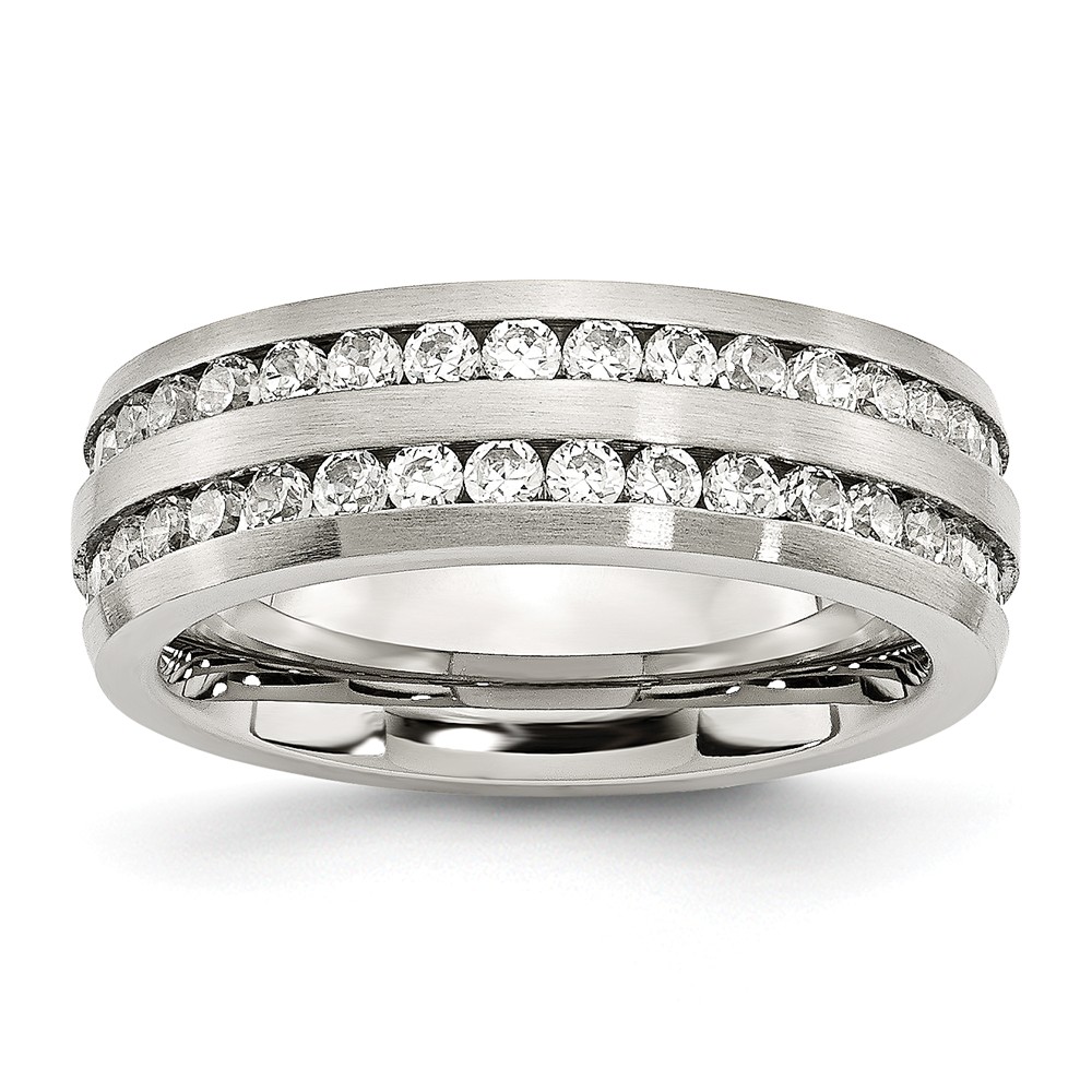 7mm Stainless Steel And Cubic Zirconia Double Row Band