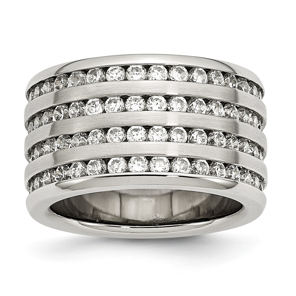 13mm Stainless Steel And Cubic Zirconia Multi Row Band