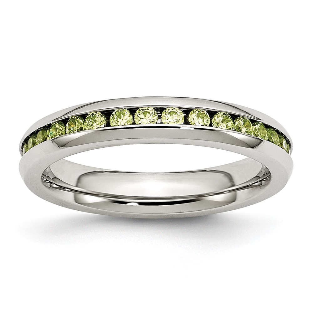 4mm Stainless Steel And Light Green Cubic Zirconia Stackable Band