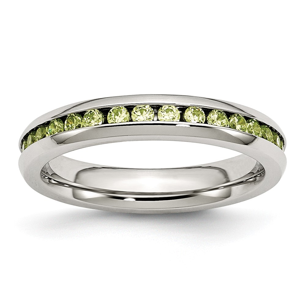 4mm Stainless Steel And Light Green Cubic Zirconia Stackable Band