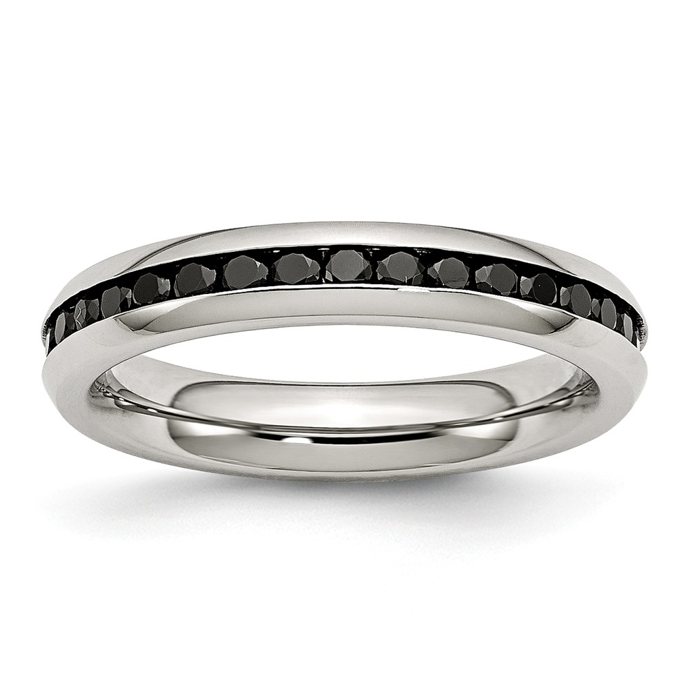 4mm Stainless Steel And Black Cubic Zirconia Stackable Band