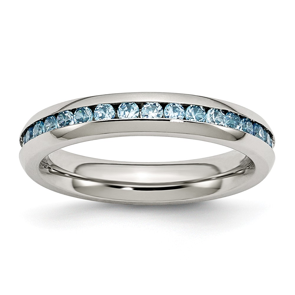 4mm Stainless Steel And Teal Cubic Zirconia Stackable Band