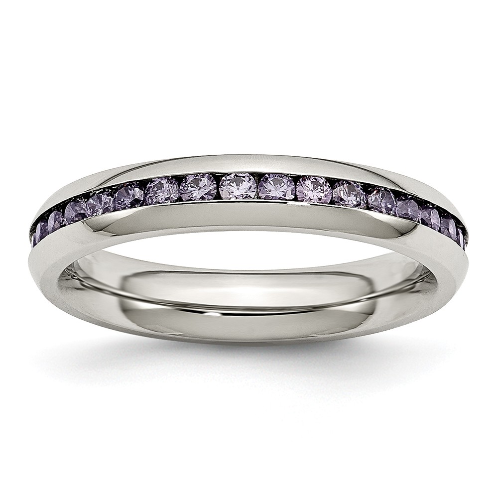 4mm Stainless Steel And Purple Cubic Zirconia Stackable Band